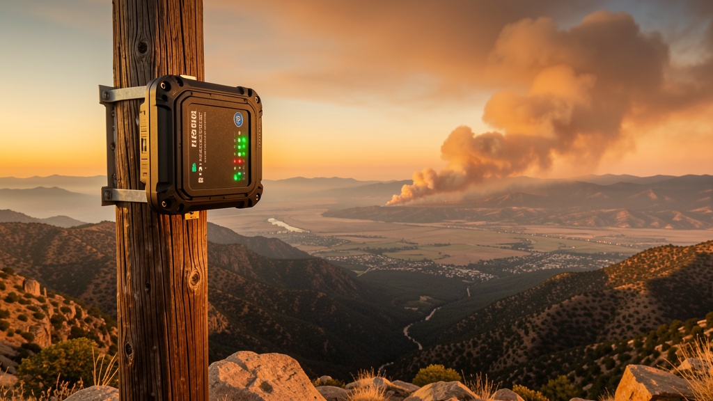 A ruggedized edge AI device on a mountainside overlooking California landscape